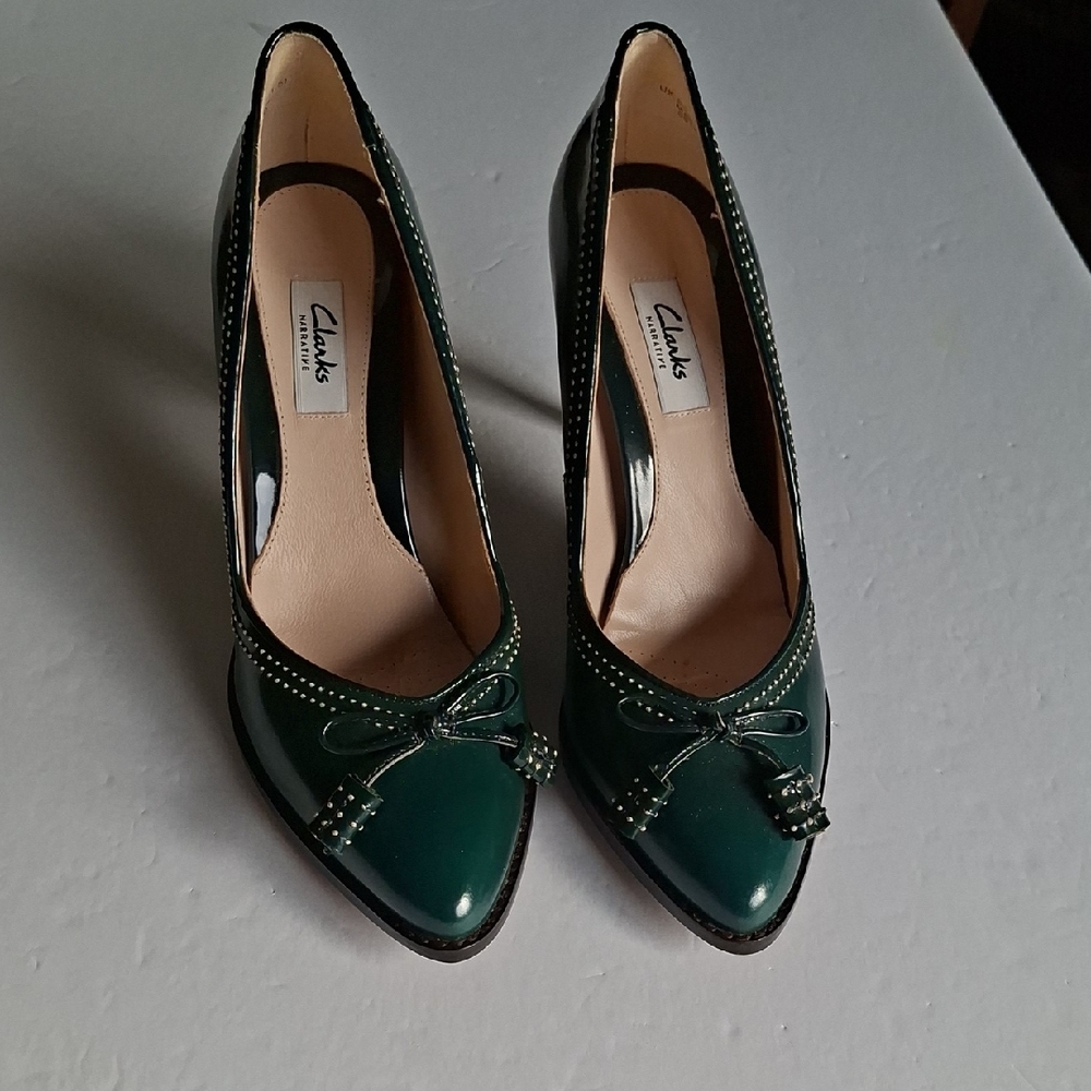 Clarks Women's Dark Green Heels with Bow Detail